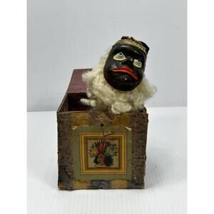 Antique German Toy Jack In The Box Composition Grey Haired Indian c. 1900